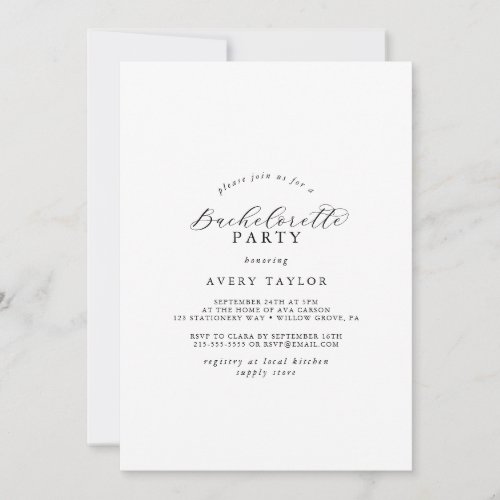 Elegant Script Bachelorette Party Invitation