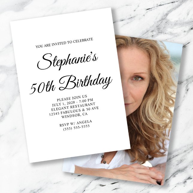 Elegant Script Back Photo 50th Birthday Invitation (Elegant Script Back Photo 50th Birthday Invitation)