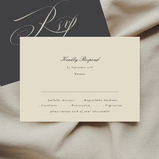 Elegant Script Beige Charcoal Formal The Wedding RSVP Card