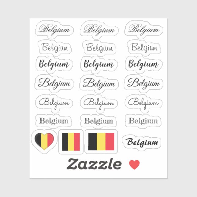 Elegant script Belgium & Belgian Flag /name Set Sticker (Sheet)