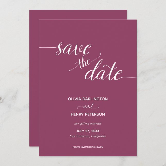 Elegant Script Berry Wedding Save the Date Cards (Front/Back)