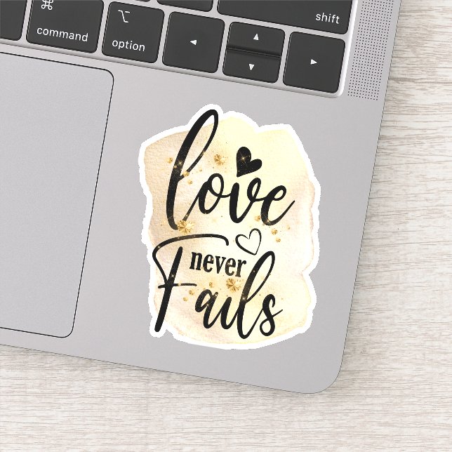 Elegant Script Bible Verse Love Never Fails Jewels Sticker (Detail)