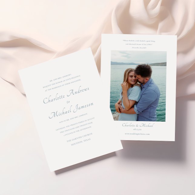 Elegant Script Bible Verse Photo Wedding Invitation (CHARLOTTE WEDDING INVITATION)
