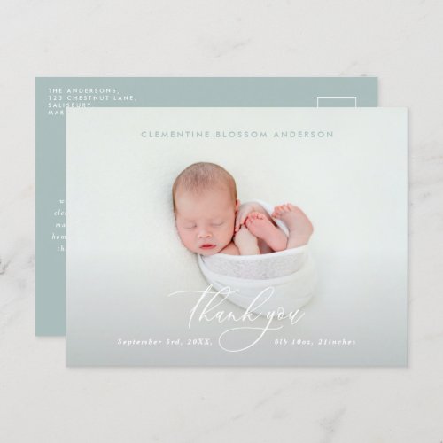 Elegant script birth announcement photo thank you