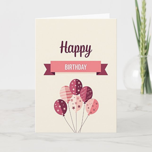 Elegant Script Birthday Balloon Card (Front)