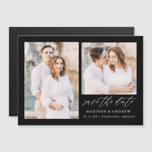 Elegant Script Black 2 Photo Save the Date Magnetic Invitation