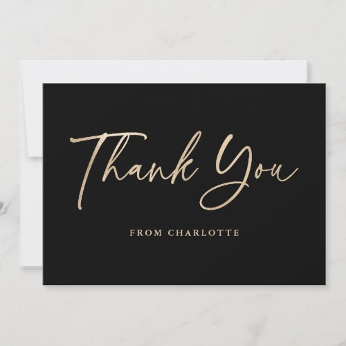 Elegant Script Black and Gold Modern Thank You Card