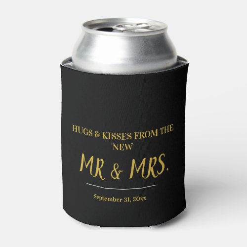 Elegant Script Black and Gold Mr  Mrs Wedding  Can Cooler