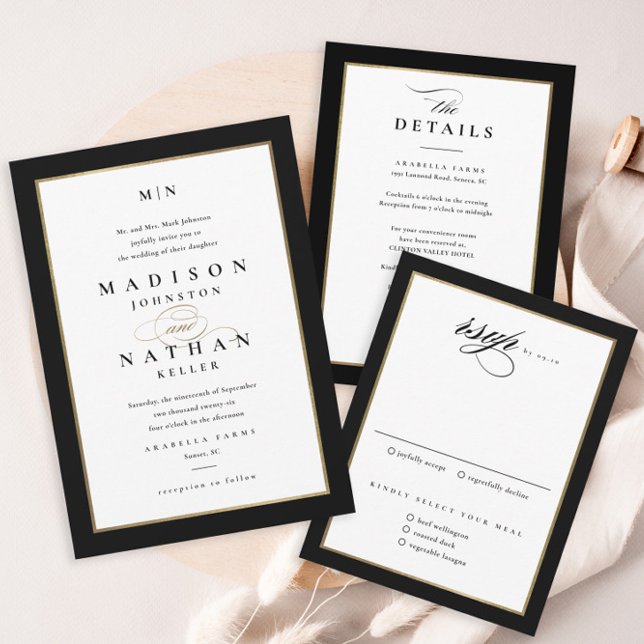 Elegant Script Black and Gold Wedding QR Code RSVP Card (Creator Uploaded)