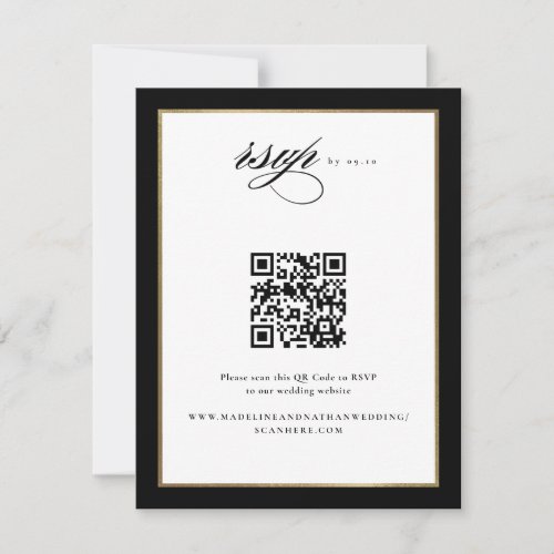 Elegant Script Black and Gold Wedding QR Code RSVP Card