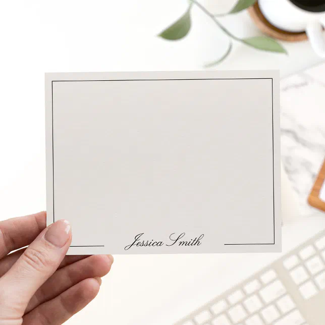 Elegant Script Black and Ivory Monogram Border Note Card | Zazzle