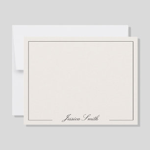 Elegant Script Black and Ivory Monogram Border Note Card