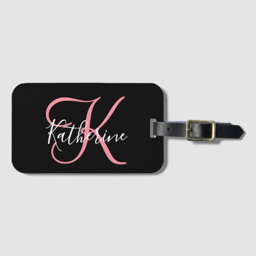 Elegant Script Black and Pink Girly Monogrammed Luggage Tag