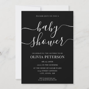 Elegant Script Black and White Baby Shower Invitation
