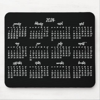 Elegant Script Black And White Calendar 2024 Mouse Pad