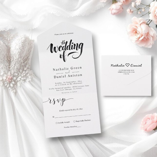 Elegant Script Black and White Calligraphy Wedding All In One Invitation (Creator Uploaded)