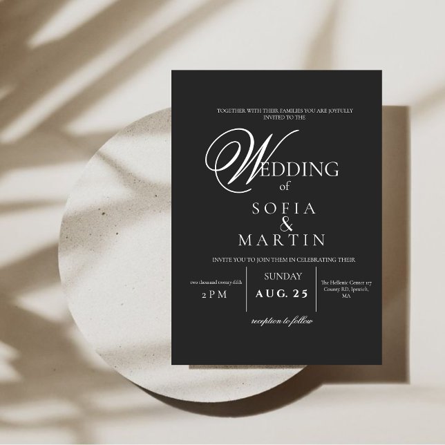 Elegant Script Black and White Classic Wedding  Invitation (Creator Uploaded)