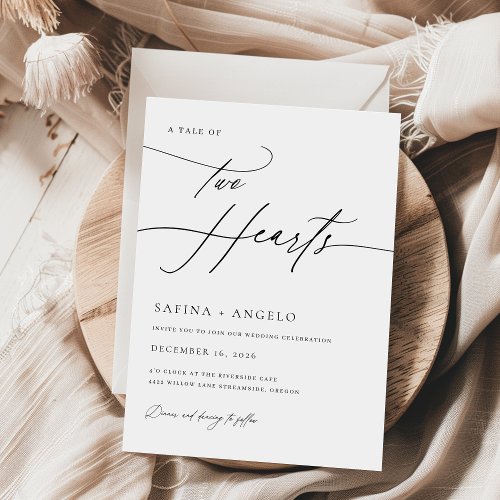 Elegant Script Black and White Classic Wedding Invitation