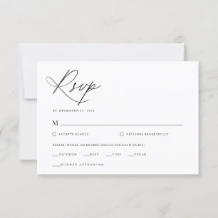 Elegant Script Black and White Classic Wedding RSVP Card