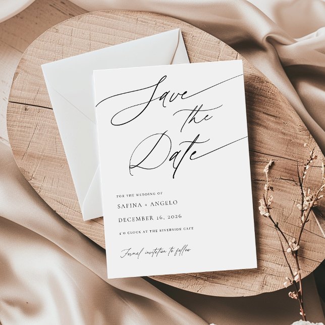 Elegant Script Black and White Classic Wedding Save The Date (Creator Uploaded)