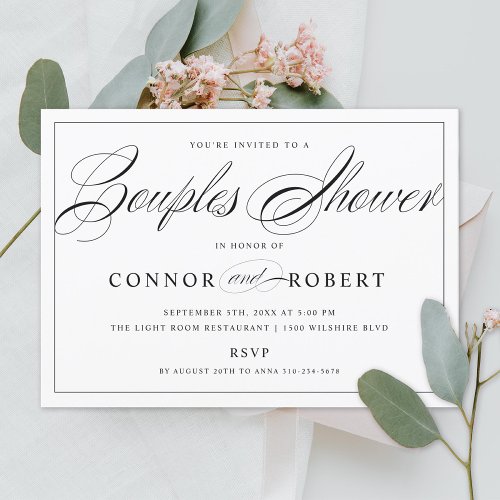 Elegant Script Black and White Couples Shower Invitation