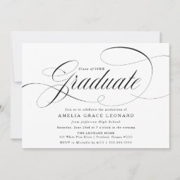 Elegant Script Black and White Graduation Party Invitation | Zazzle