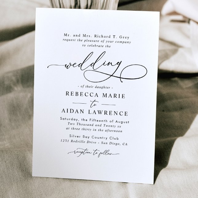 Elegant Script Black and White Minimal Wedding Invitation (Creator Uploaded)