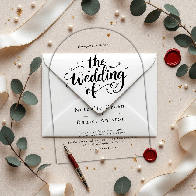 Elegant Script Black and White Modern Wedding Acrylic Invitations (Creator Uploaded)