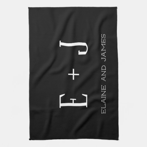 Elegant Script Black And White Monogram Personalis Kitchen Towel | Zazzle