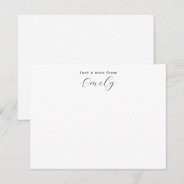 Elegant Script Black and White Personalized Flat Note Card (Front/Back)