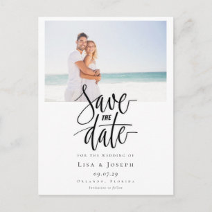 Elegant Script Black and White Photo Save the Date Announcement Postcard