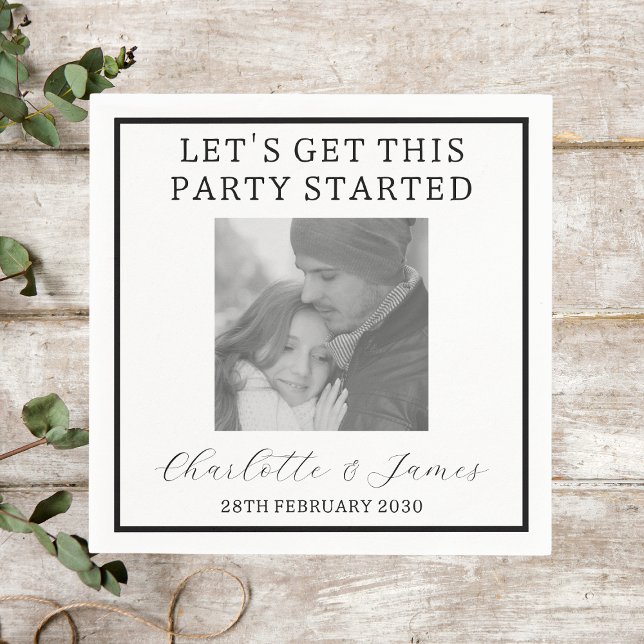 Elegant Script Black And White Photo Wedding Party Napkins (Creator Uploaded)