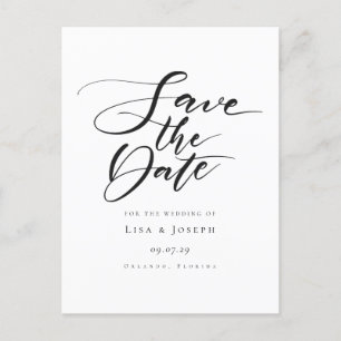 Elegant Script Black and White Save the Date Announcement Postcard