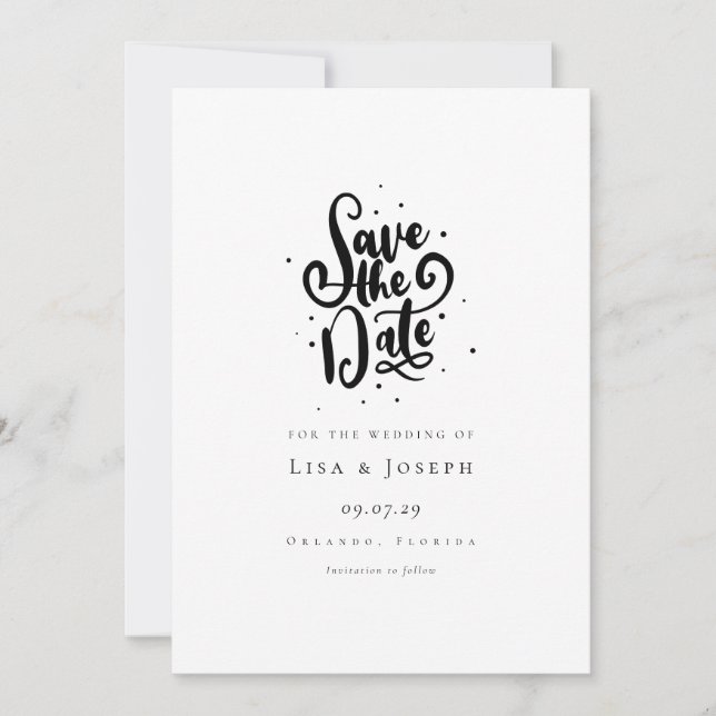 Elegant Script Black and White Save the Date Invitation (Front)