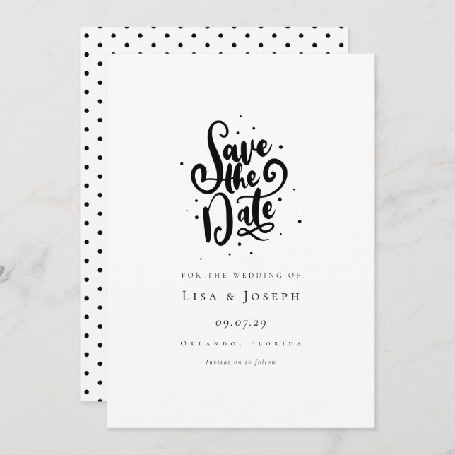 Elegant Script Black and White Save the Date Invitation (Front/Back)