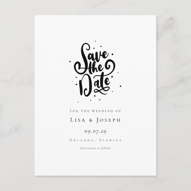 Elegant Script Black and White Save the Date Postcard (Front)
