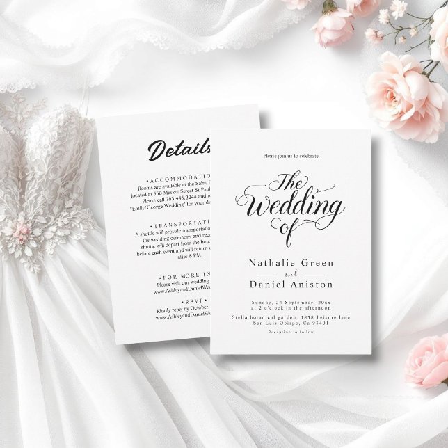 Elegant Script Black and White Simple Wedding Invitation (Creator Uploaded)
