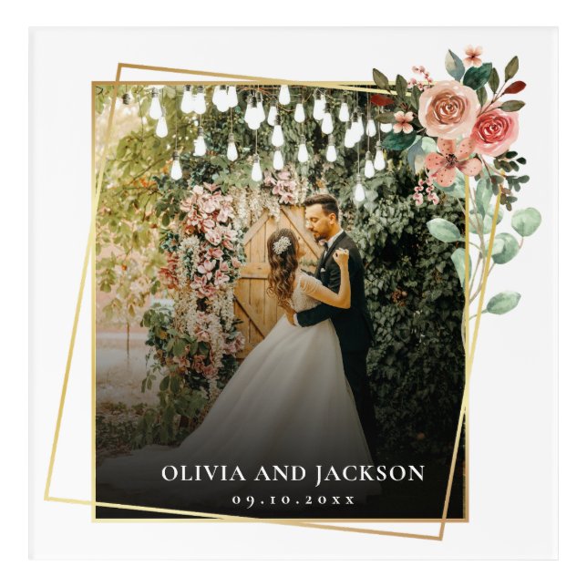 Elegant Script Black and White Wedding  Acrylic Print (Front)