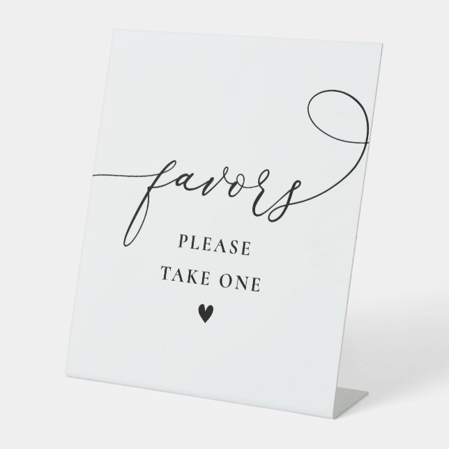 elegant script black and white wedding favors sign (Front)