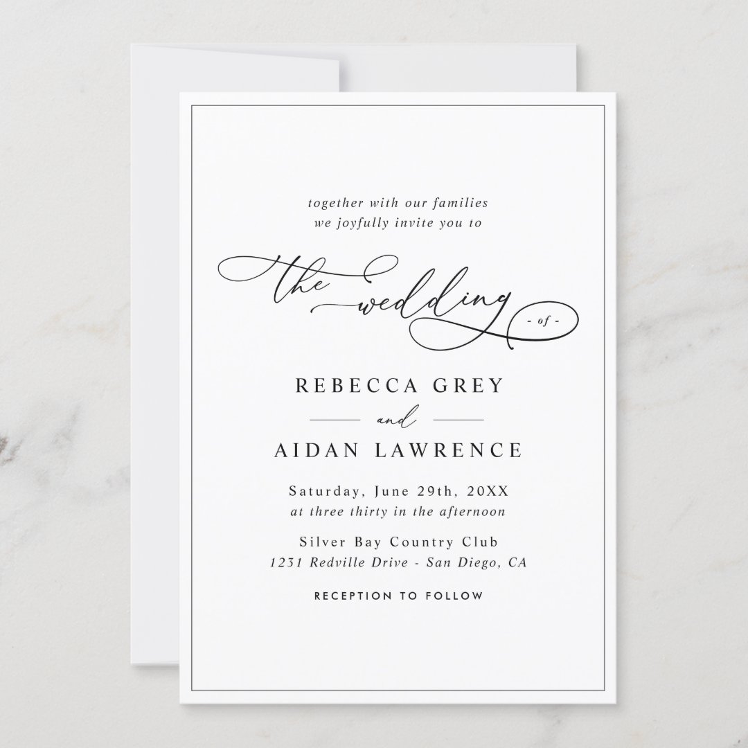 Elegant Script Black and White Wedding Invitation | Zazzle