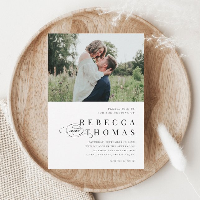 Elegant Script Black and White Wedding Invitation (Creator Uploaded)