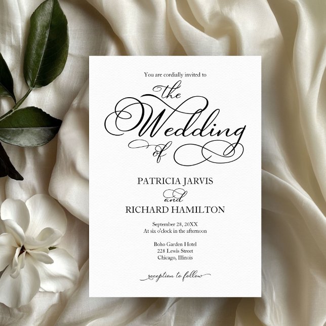 Elegant Script Black And White Wedding Invitation (Creator Uploaded)