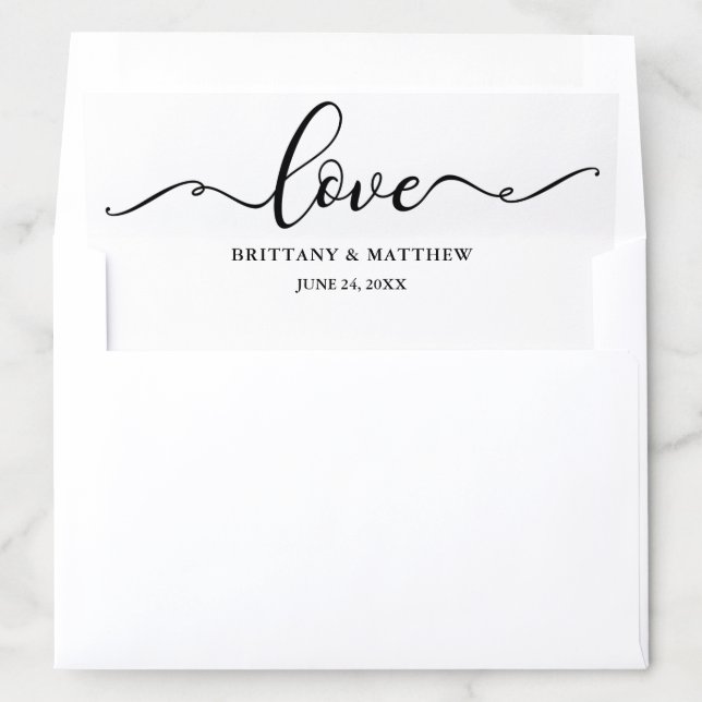 Elegant Script Black and White Wedding Love Envelope Liner (In Envelope)