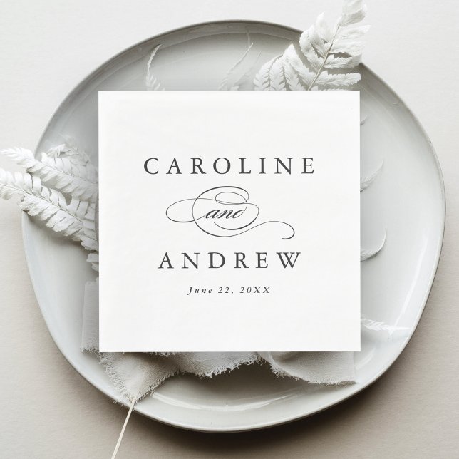 Elegant Script Black and White Wedding Paper Napkins (Creator Uploaded)