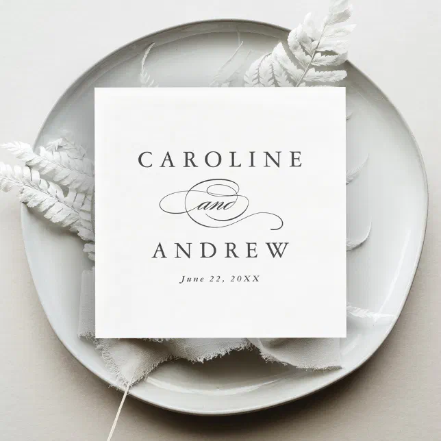Elegant Script Black and White Wedding Paper Napkins | Zazzle