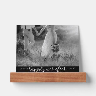 Elegant Script Black and White Wedding Photo Picture Ledge