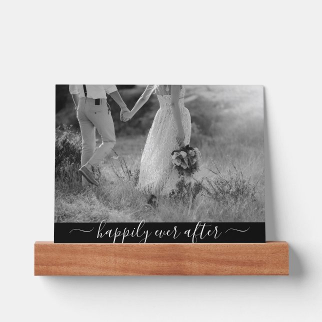 Elegant Script Black and White Wedding Photo   Picture Ledge (Front)