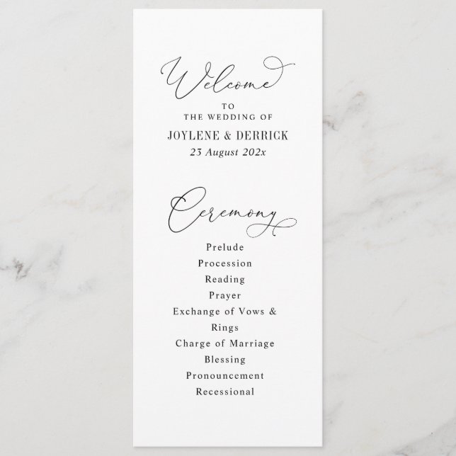 elegant script black and white wedding program (Front)