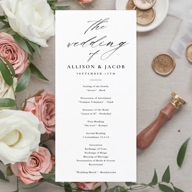 Elegant Script Black and White Wedding Programs | Zazzle