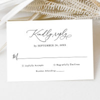 Elegant Script Black and White Wedding Rsvp Card